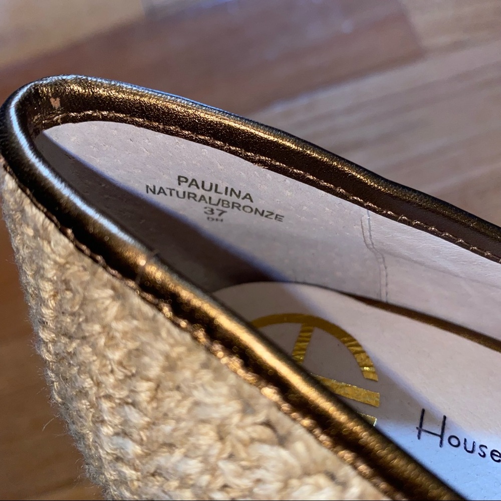 HOUSE OF HARLOW 1960 PAULINA CROCHET NATURAL/BRONZE PEEP-TOE PUMPS SIZE 6.5 - Picture 7 of 8